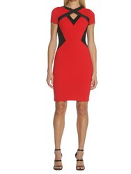FOCUS by SHANI - Ponte Knit Dress with Keyhole - Red