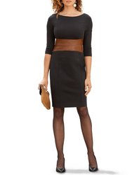 Focus By Shani - Ponte Knit Dress With Leather Waistband - Heather Grey