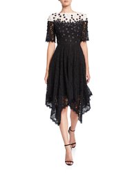 Handkerchief Floral Applique Lace Dress - Black/White