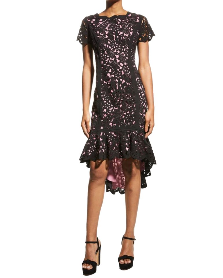 Hi-Lo Laser Cutting Dress - Black/Pink