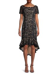 Hi-Lo Laser Cutting Dress - Black/Nude