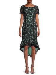 Hi-Lo Laser Cutting Dress - Black/Mint