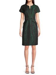 Jacquard Bow Detail Dress - Green - Black/Green