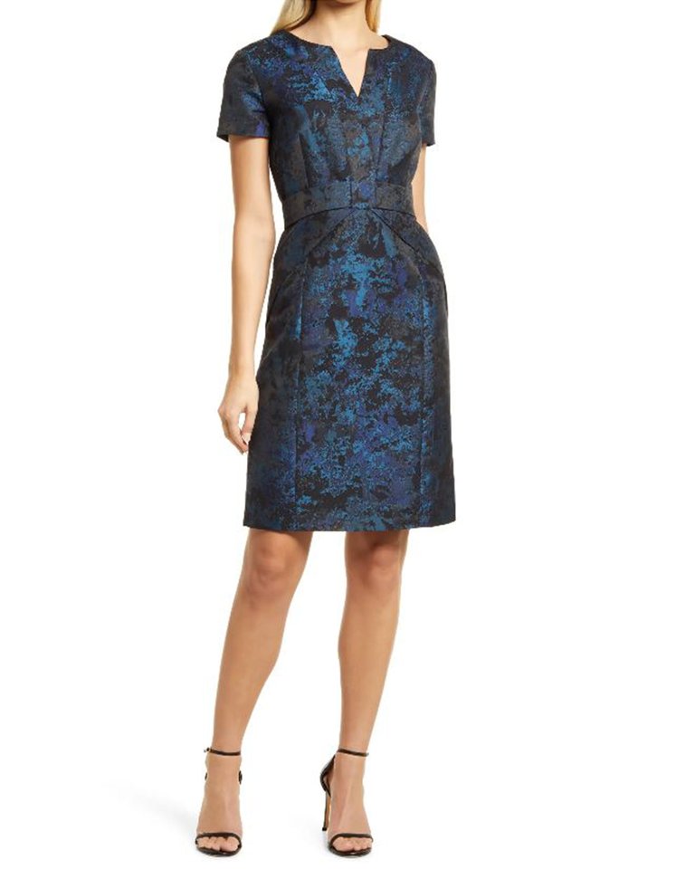 Jacquard Bow Detail Dress in Blue - Blue