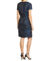 Jacquard Bow Detail Dress in Blue