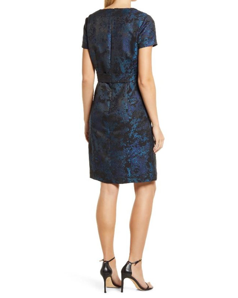 Jacquard Bow Detail Dress in Blue