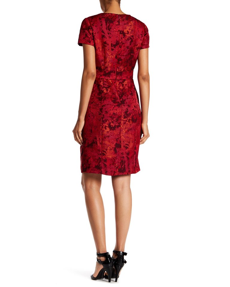 Jacquard Bow Detail Dress in Red