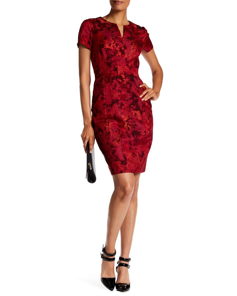Jacquard Bow Detail Dress in Red - Red