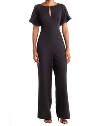 Keyhole Jumpsuit With Flutter Sleeves - Black