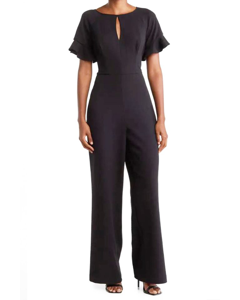 Keyhole Jumpsuit With Flutter Sleeves - Black