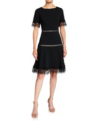 Lace-Trim Crepe Fit & Flare Dress - Black