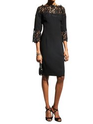 Off The Shoulder Beaded Lace Yoke Dress - Black