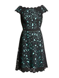 Off The Shoulder Laser Cutting Dress - Black/Mint