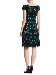 Off The Shoulder Laser Cutting Dress - Black/Mint