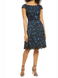 Off the Shoulder Laser Cutting Dress - Black/Blue