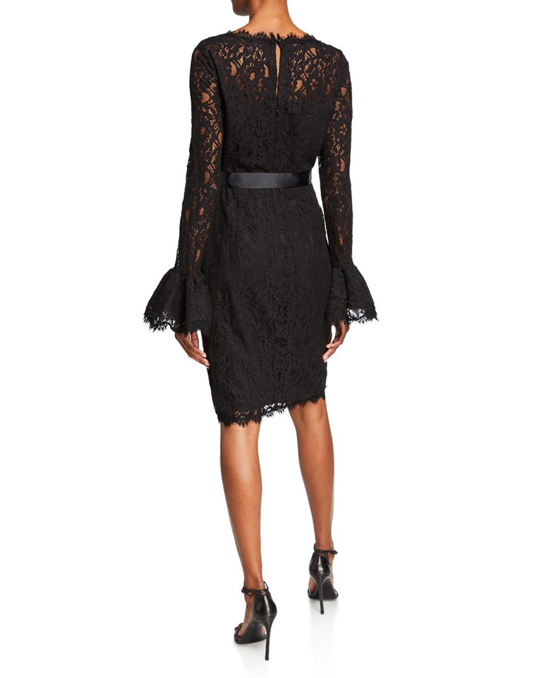 Ruffle Sleeve Lace Dress In Black