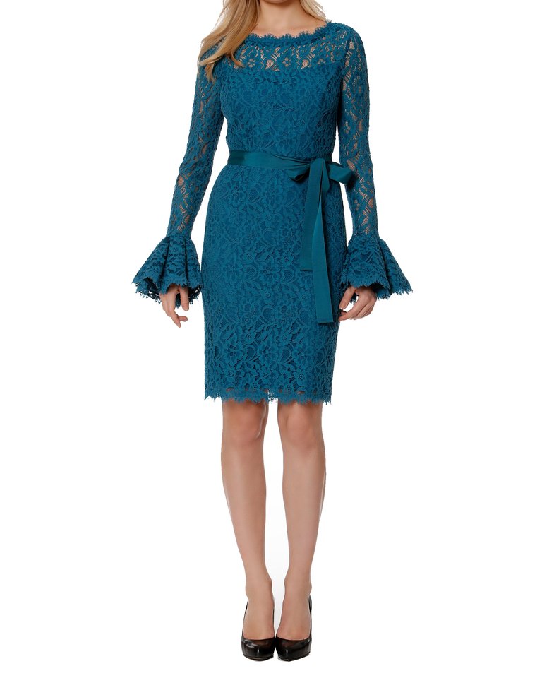 Ruffle Sleeve Lace Dress - Azure Blue