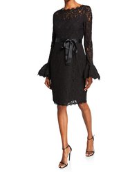 Ruffle Sleeve Lace Sheath Dress - Black