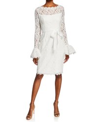 Ruffle Sleeve Lace Sheath Dress - Ivory