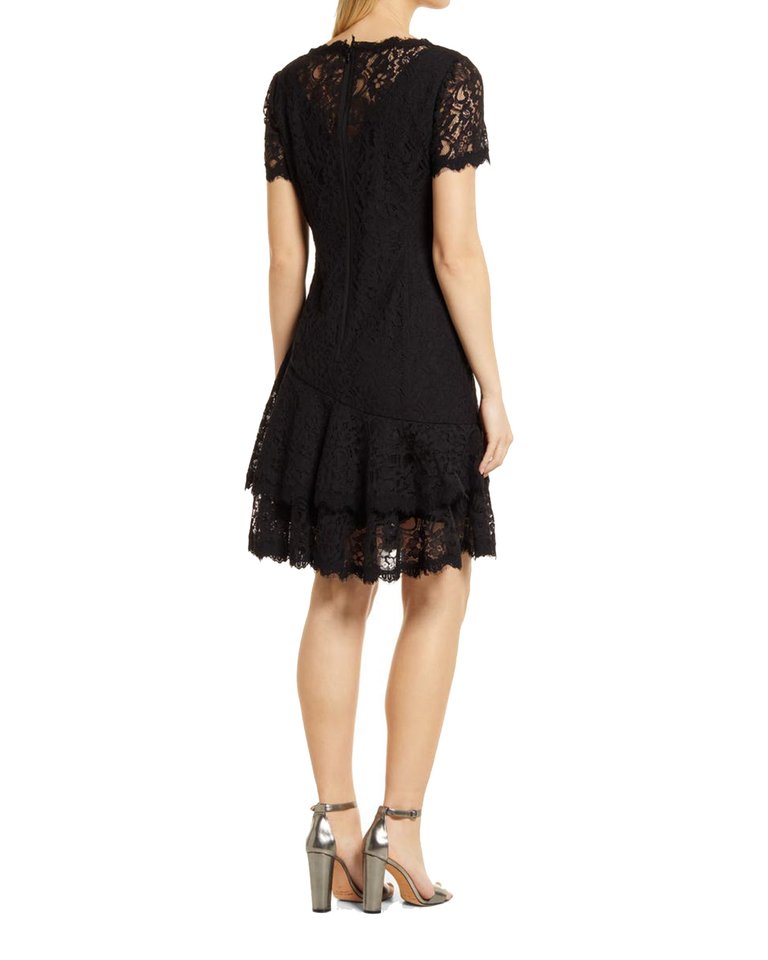 Short Sleeve Double Ruffle Lace Dress