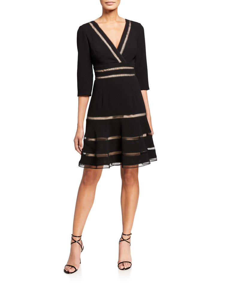 Surplice Crepe Dress With Trim Detail - Black