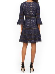 Surplice Neckline Bell-Sleeve Lace Dress