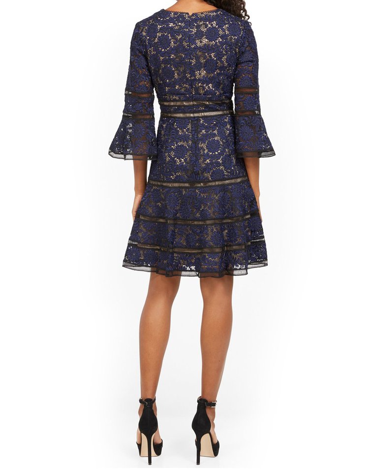 Surplice Neckline Bell-Sleeve Lace Dress