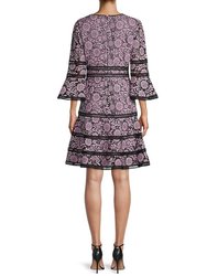 Surplice Neckline Bell-Sleeve Lace Dress