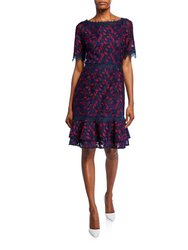 Two Tone Lace Dress - Navy/Berry - Navy/Berry