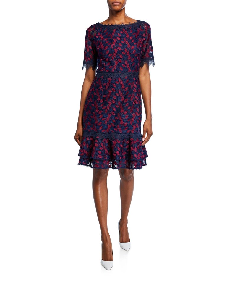 Two Tone Lace Dress - Navy/Berry - Navy/Berry
