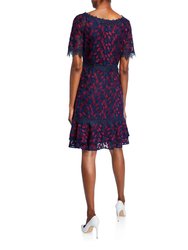 Two Tone Lace Dress - Navy/Berry