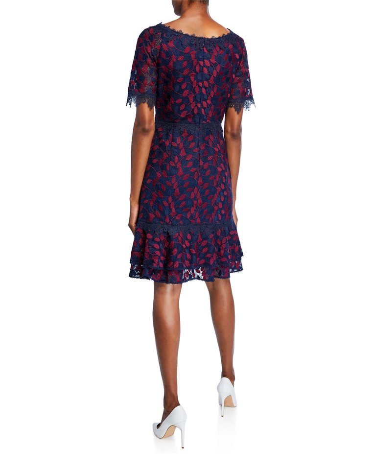 Two Tone Lace Dress - Navy/Berry