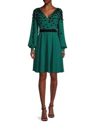 V-neck Fit and Flare Georgette Dress - Green