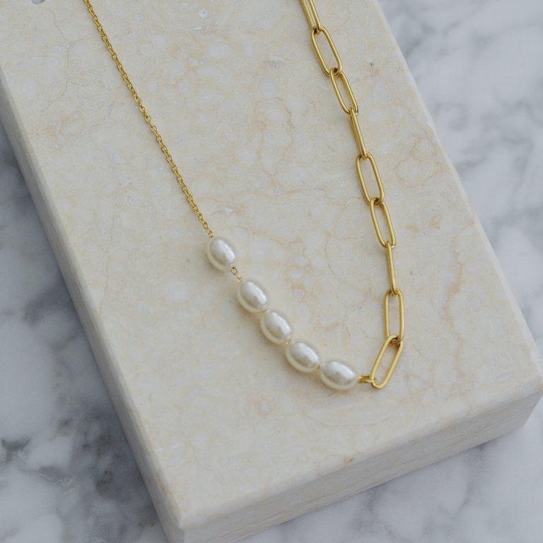 Pearl Paperclip Chain Necklace - Gold/ Pearl