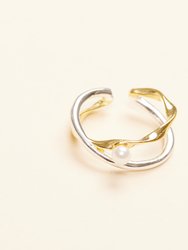 Two Tone Cross Over Ring (Gold Vermeil) - Gold