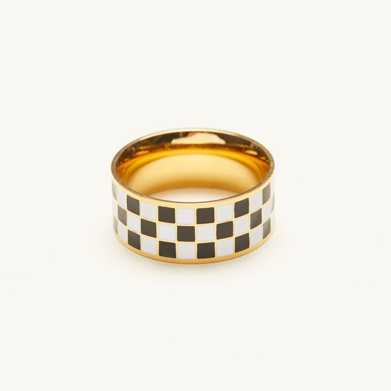 Checker Band Ring - Gold