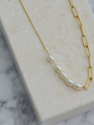 Pearl Paperclip Chain Necklace - Gold/ Pearl