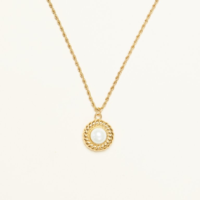Rope Pearl Charm Necklace - Gold