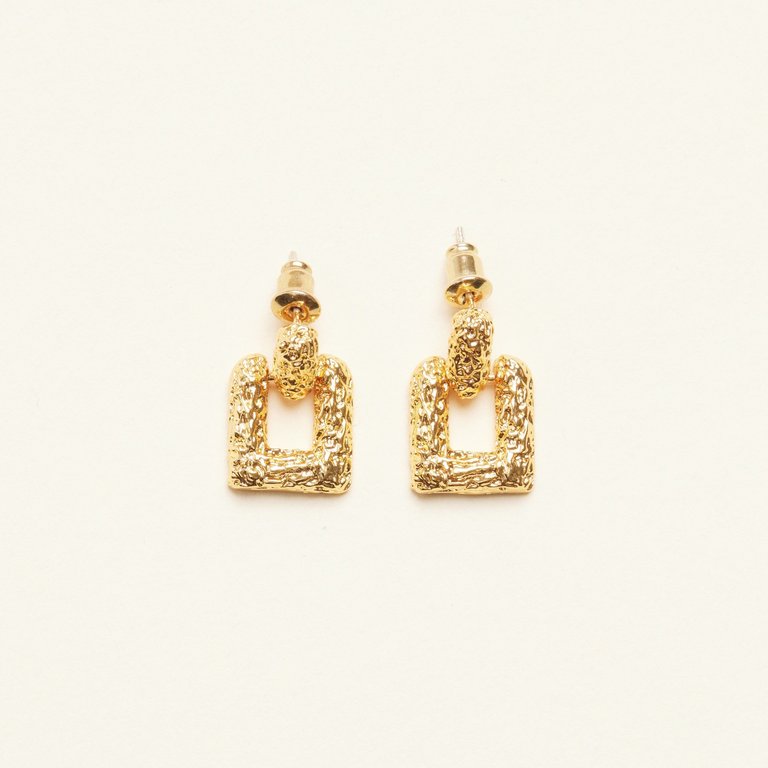 Vintage Concave Squared Earrings - Gold