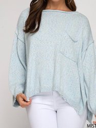 Cable Mixed Knit Sweater - Dusty Blue