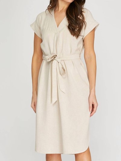 SHE + SKY Drop Short Sleeve Waist Tie Linen Dress product