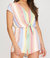 Drop Shoulder Woven Striped Romper With Front Tie Detail - Peach Combo