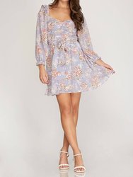 Floral Print Ruched Dress - Lilac