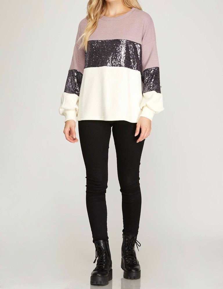 Multi Colored Sweater With Sequins - Light Mauve