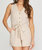 Sleeveless V Neck Linen Button Down Romper With Waist Tie - Natural