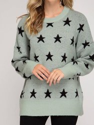 Star Print Slate Tunic Sweater - Green