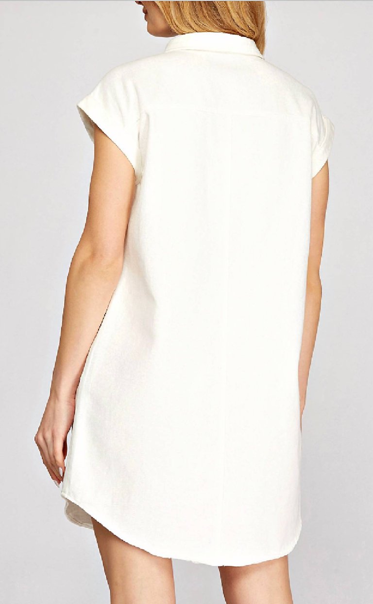 Button Down Twill Shirt Dress - White In White