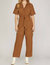 Corduroy Belted Jumpsuit In Camel - Camel