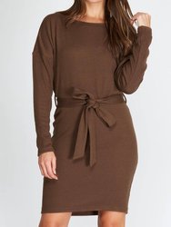 Dolman Long Sleeve Boatneck Sweater Dress - Mocha