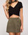 Faux Suede Twill Skort - Olive
